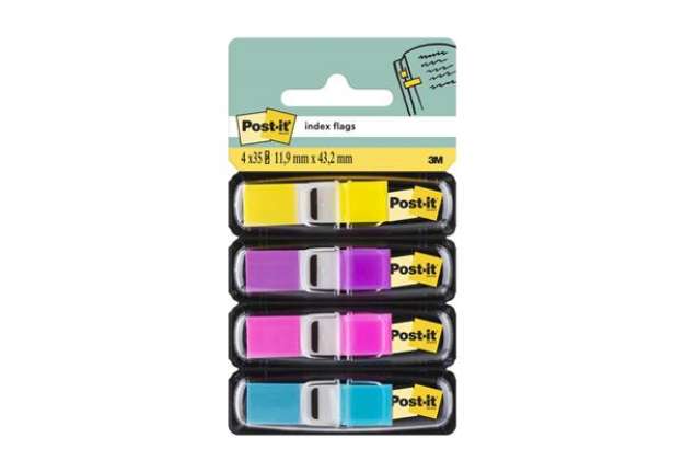 Immagine di Segnapagina removibili Post-it® Index Mini con dispenser vivaci assortiti 4 confezioni da 35 - 683-4
