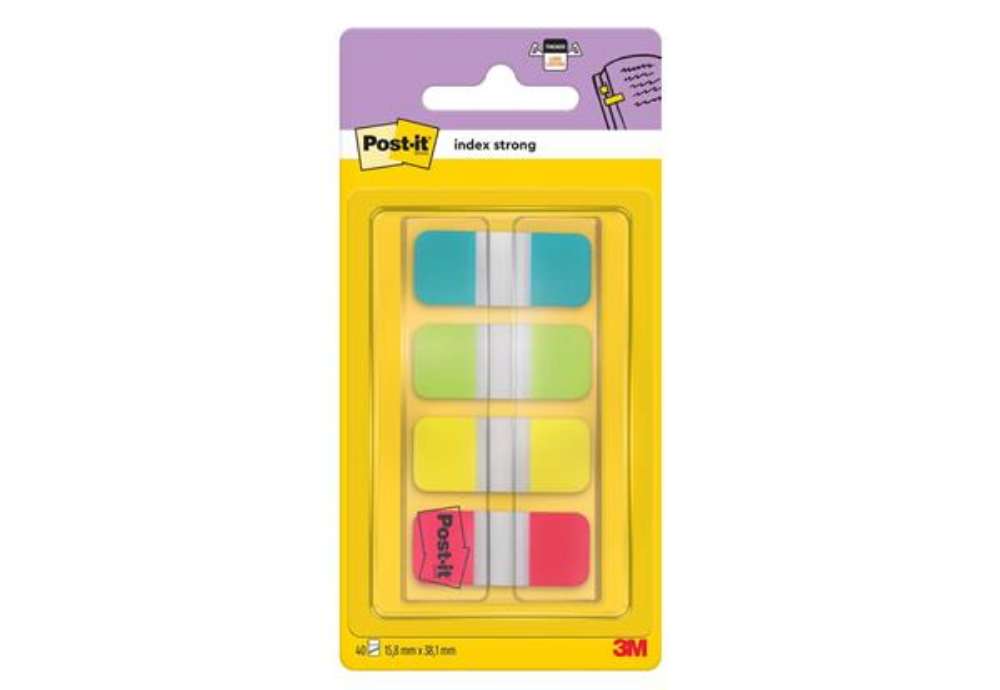 Immagine di Segnapagina removibili Post-it® Index Strong Mini con dispenser - 4 blocchetti da 10 ff - turchese-l
