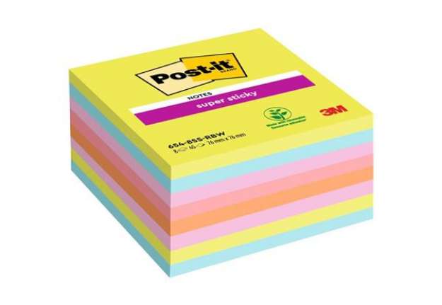 Immagine di Foglietti Post-it® Super-Sticky Notes 76x76 mm assortiti arcobaleno - conf. 8 blocchetti da 45 ff -