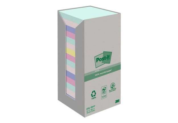 Immagine di Foglietti Post-it® Notes carta riciclata 76x76mm assort pastello Torre da 16 blocchetti da 100 ff -