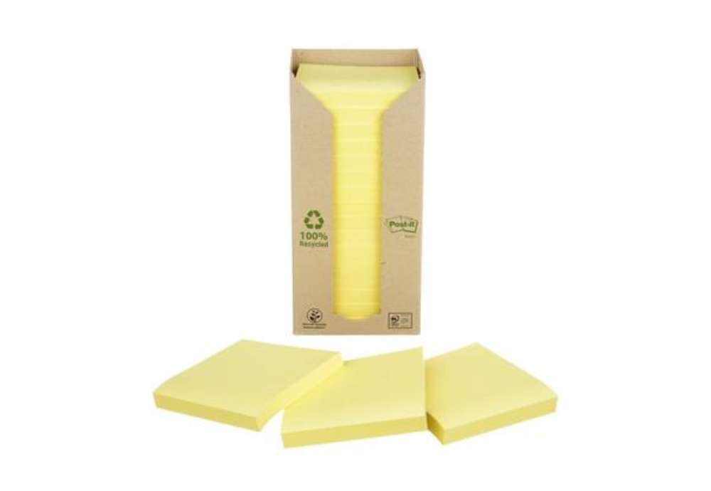 Immagine di Foglietti Post-it® Notes Giallo Canary™ 76x76 mm carta riciclata Torre da 16 blocchetti da 100 ff -