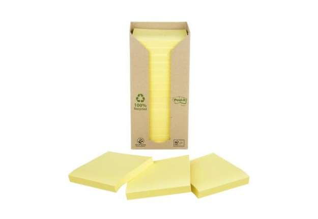 Immagine di Foglietti Post-it® Notes Giallo Canary™ 76x76 mm carta riciclata Torre da 16 blocchetti da 100 ff -