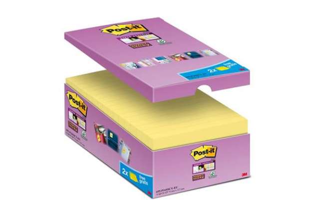 Immagine di Foglietti Post-it® Super Sticky Notes Giallo Canary™ cf. 14 blocchetti + 2 gratis da 90 ff - 6655SSC