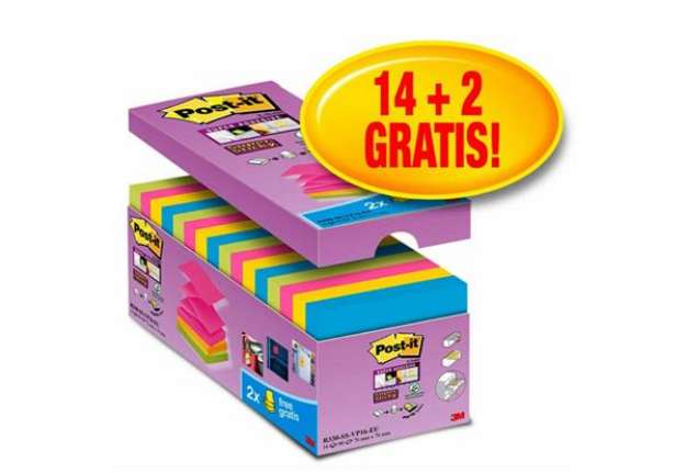 Immagine di Foglietti Post-it® Super Sticky Z-notes assortiti conf. 14 blocchetti + 2 gratis da 100 ff - R330-SS