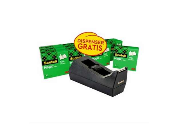 Immagine di Dispenser per nastro adesivo Scotch® Magic™ C38 nero + 12 rotoli 19 mm x 33 m SM12 Black