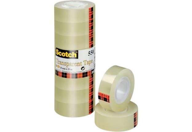 Immagine di Nastro adesivo Scotch® 550 19 mm x 33 m trasparente torre da 8 rotoli 550-1933