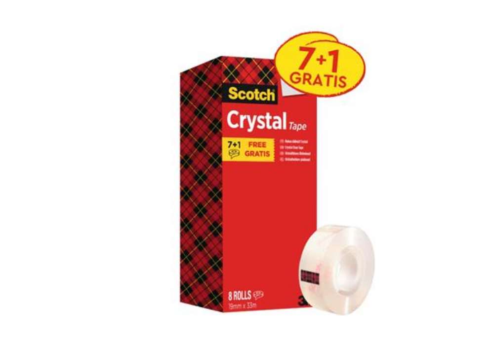 Immagine di Nastro adesivo Scotch® Crystal 600 supertrasparente 19 mm x 33 mt Value Pack 7+1 GRATIS - 6-1933R8