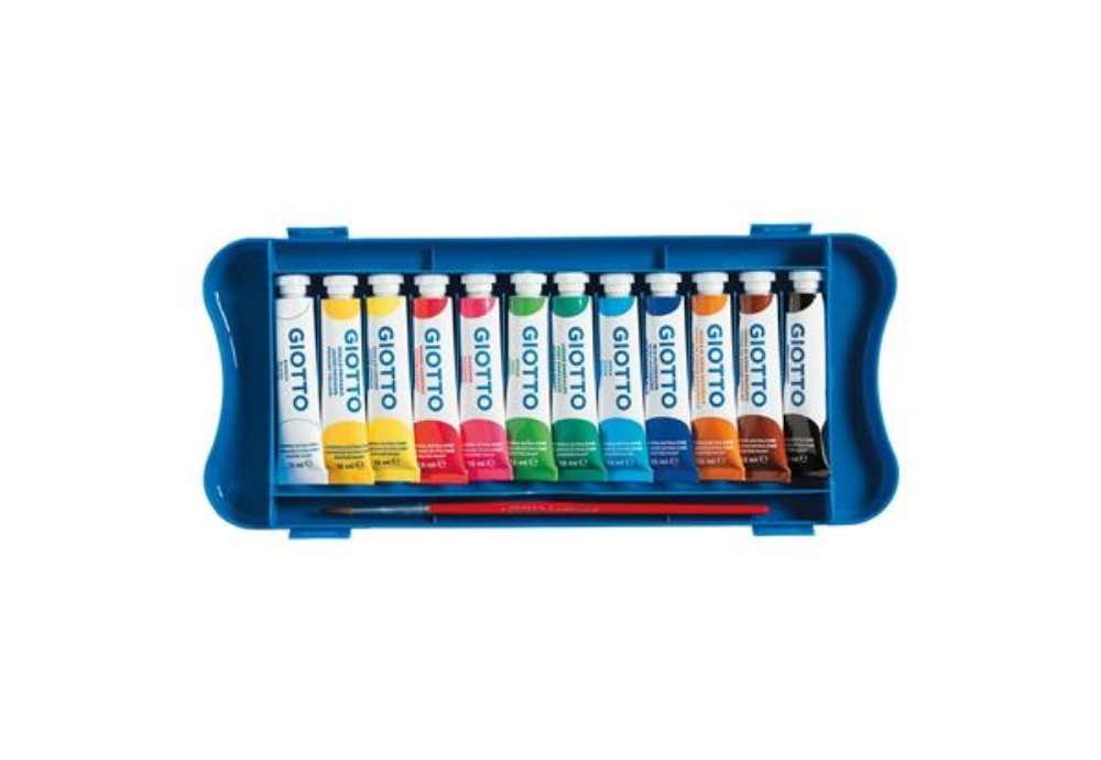 Immagine di Tempere GIOTTO Extra 12 ml assortiti scatola 12 tubetti + 1 pennello F30410000