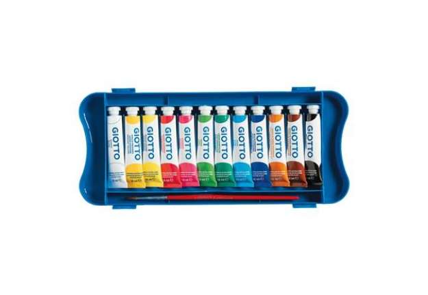 Immagine di Tempere GIOTTO Extra 12 ml assortiti scatola 12 tubetti + 1 pennello F30410000