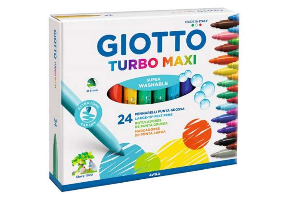 Immagine di Pennarelli GIOTTO Turbo Maxi punta grossa 5 mm assortiti astuccio da 24 - F455000