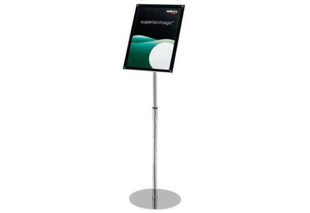 Immagine di Espositore magnetico portastampati da terra deflecto® A3 in acciaio inox con asta regolabile nero/ar