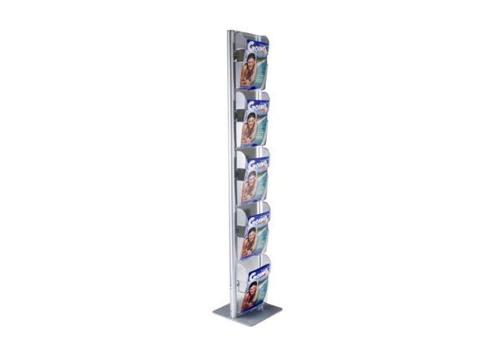 Immagine di Espositore Menhir da terra TECNOSTYL A4 in alluminio a 5 scomparti 33x33x173 cm silver - MIC102