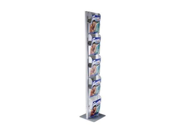 Immagine di Espositore Menhir da terra TECNOSTYL A4 in alluminio a 5 scomparti 33x33x173 cm silver - MIC102
