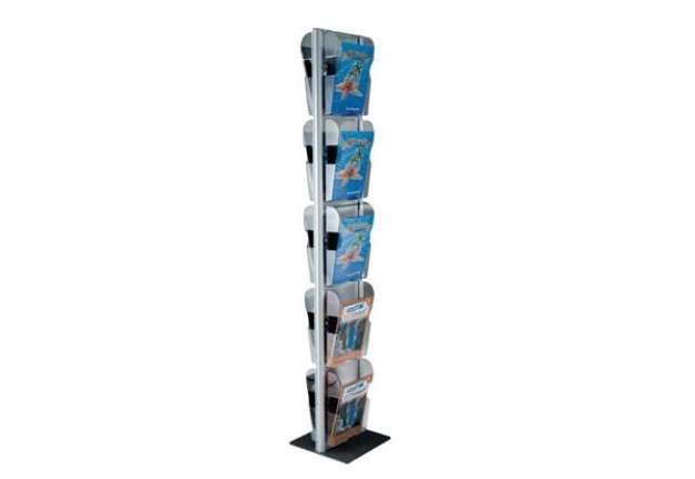 Immagine di Espositore da terra porta depliant Menhir Tecnostyl A4 in alluminio con 10 scomparti 33x33x173 cm si