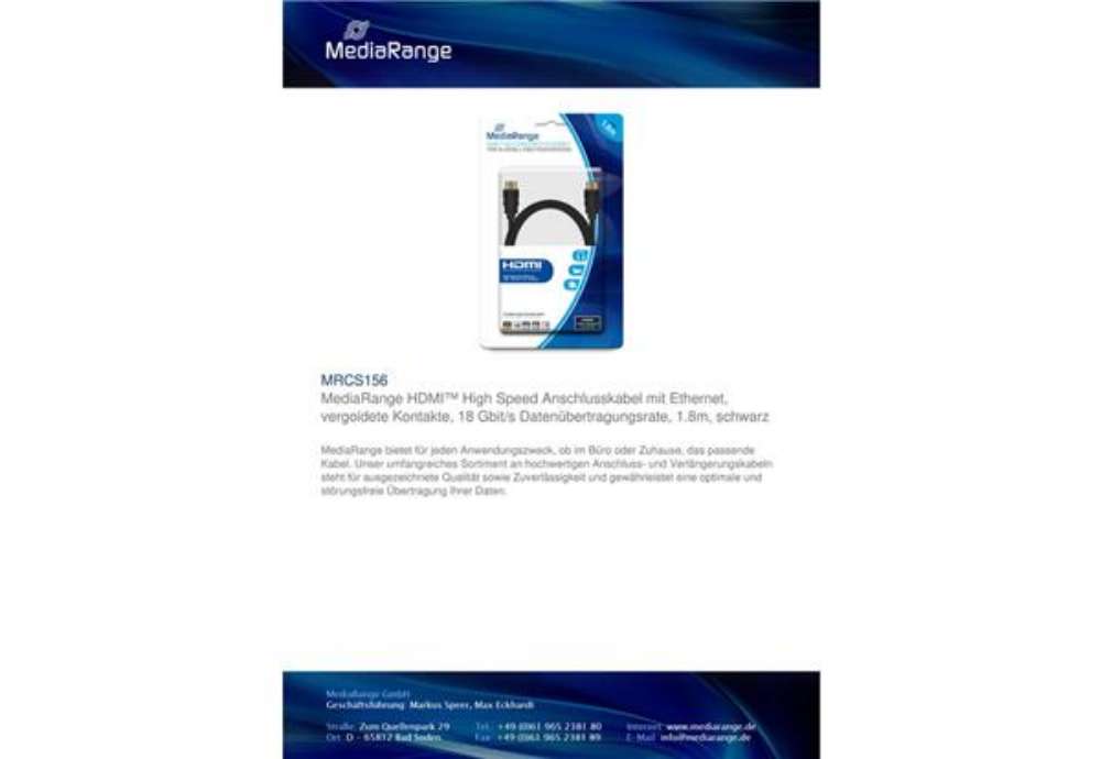 Immagine di Cavo di collegamento Media Range HDMI ad alta velocità con Ethernet contatti dorati 18 Gbit/s 1,8mt
