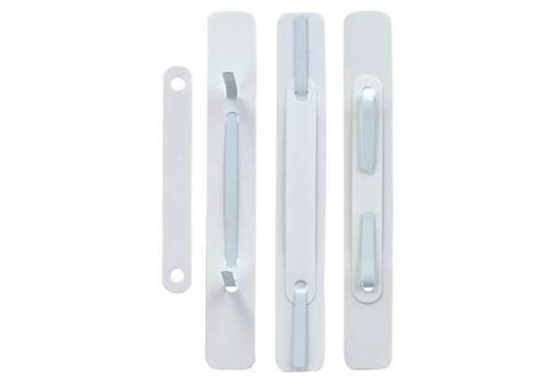 Immagine di Fermafogli adesivi fastener Sei Rota con pressino bianco - passo 80 mm - conf. 100 pz. - 620045