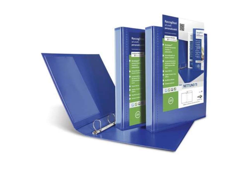 Immagine di Raccoglitore personalizzabile Sei Rota Nettuno TI - 4 anelli a Q 80 mm - A4 blu - dorso 10 cm - 3683