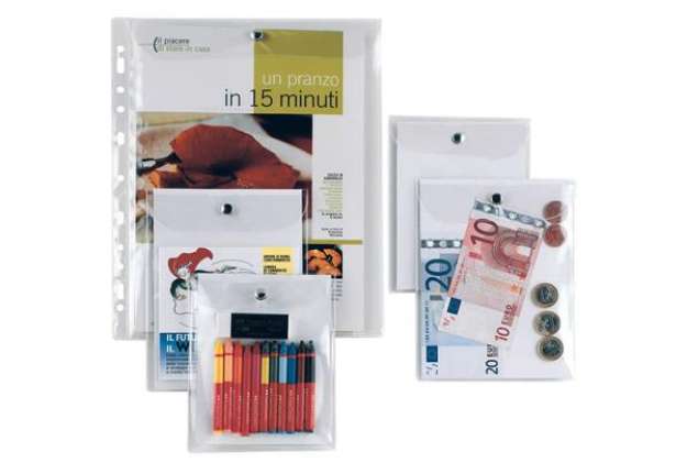 Immagine di Busta con bottone Sei Rota Press 7E alto spessore 18x24 cm trasparente 441824