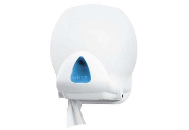 Immagine di Distributore mini di carta igienica jumbo Hylab in ABS con capacità max Ø 20 cm bianco con vetrino b