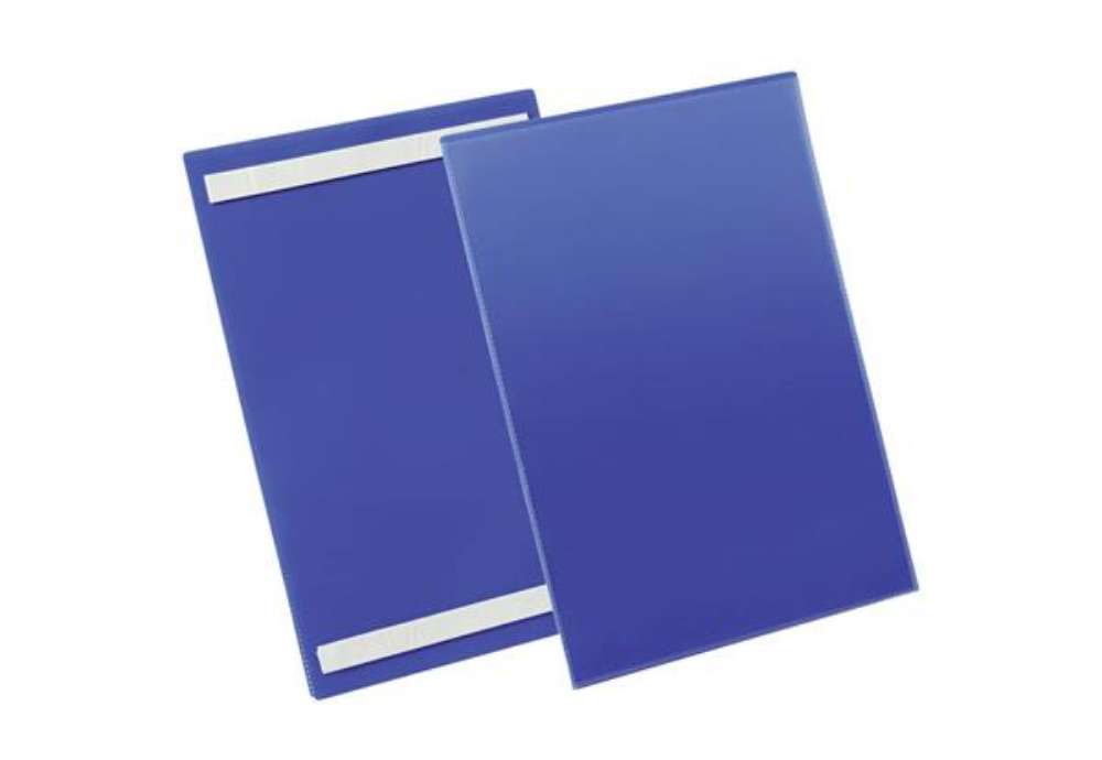 Immagine di Tasche per identificazione Durable con bande adesive blu f.to esterno mm. 233x 313x1,7- inserto A4 v