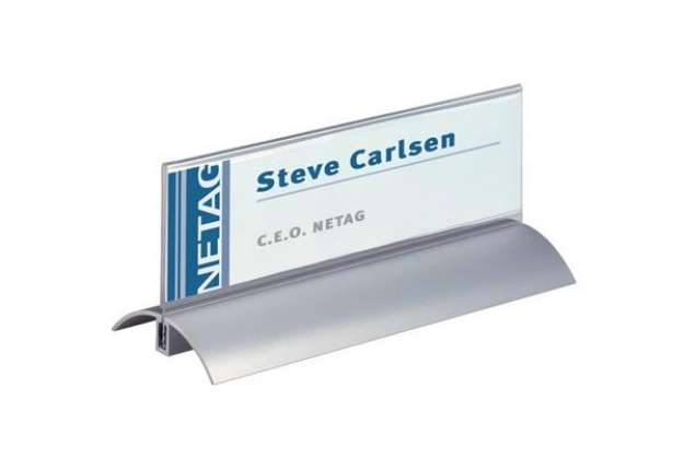 Immagine di Portanomi da tavolo DURABLE DELUXE argento/trasparente inserto 61x210mm conf. 2 - 820219