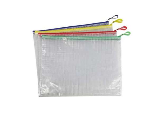 Immagine di Busta in PVC Beautone trasparente con chiusura zip colorata 32,5x24 cm assortiti - D066099