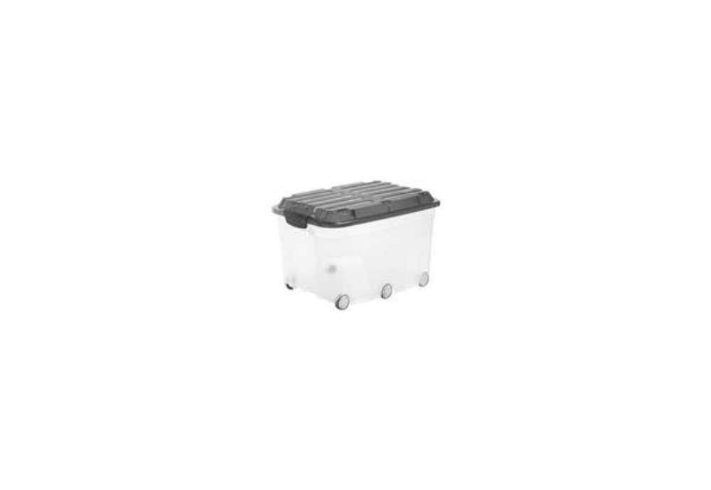 Immagine di Contenitore Rotho portaoggetti con coperchio e ruote nero/trasparente 57 L 59,5x40x37 cm - F600179