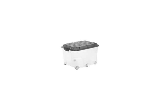 Immagine di Contenitore Rotho portaoggetti con coperchio e ruote nero/trasparente 57 L 59,5x40x37 cm - F600179