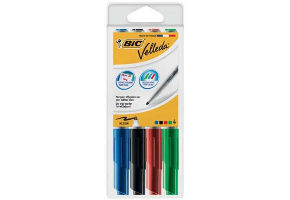 Immagine di Marcatori per lavagne bianche BIC Velleda 1741 punta conica 4,5 mm assortiti - astuccio da 4 - 50384