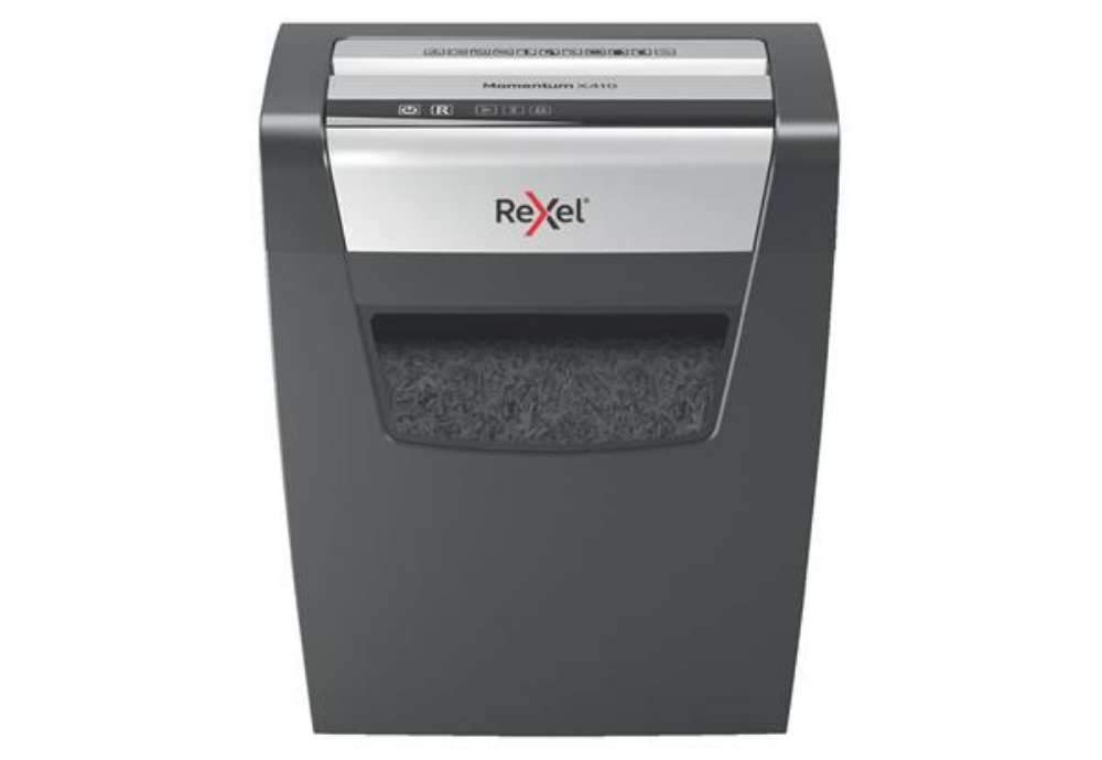 Immagine di Distruggidocumenti uso moderato Rexel Momentum X410 - P-4 - 23 L - taglio a frammenti 4x28mm - 21045