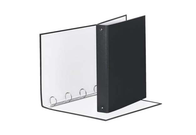 Immagine di Raccoglitore Esselte Meeting a 4 anelli tondi 30mm cartone rivestito in PP nero 22x30cm dorso 4cm -