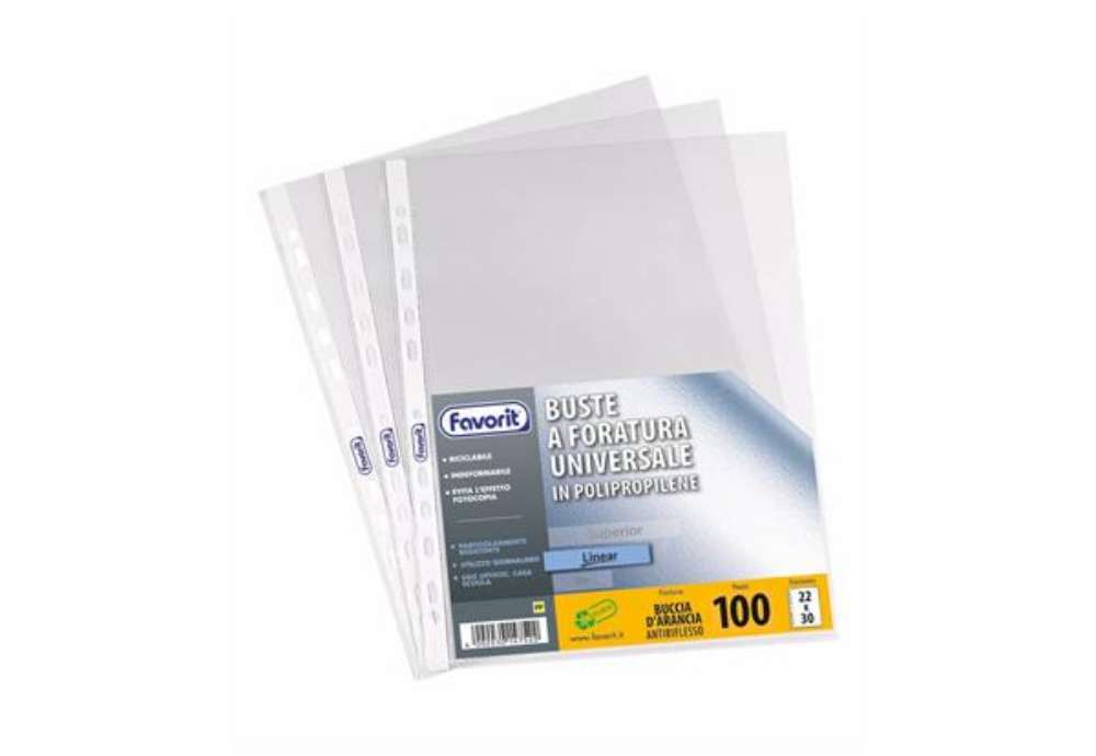 Immagine di Buste trasp. a foratura universale FAVORIT buccia d'arancia linear 22x30 cm conf. da 100 - 100460043
