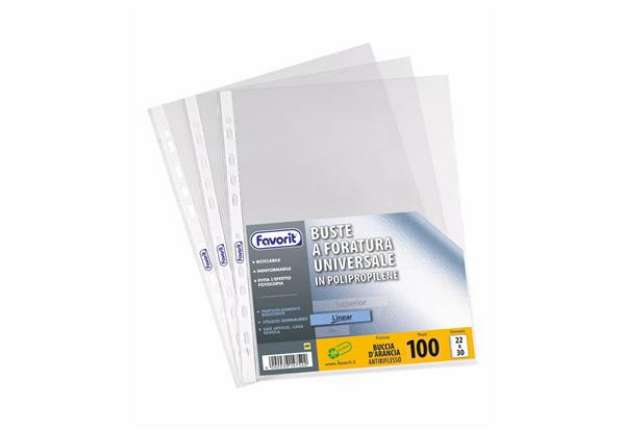 Immagine di Buste trasp. a foratura universale FAVORIT buccia d'arancia linear 22x30 cm conf. da 100 - 100460043