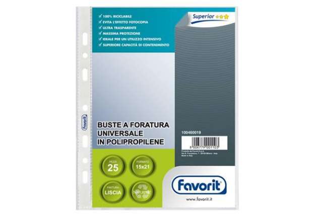 Immagine di Buste trasp. a foratura universale FAVORIT liscia superior 15x21 cm conf. da 25 - 100460019
