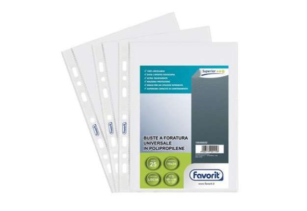 Immagine di Buste trasp. a foratura universale FAVORIT liscia superior 18x24 cm conf. da 25 - 100460022