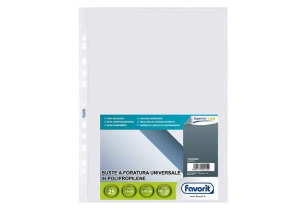 Immagine di Buste trasp. a foratura universale FAVORIT liscia superior 23x33 cm conf. da 25 - 100460065