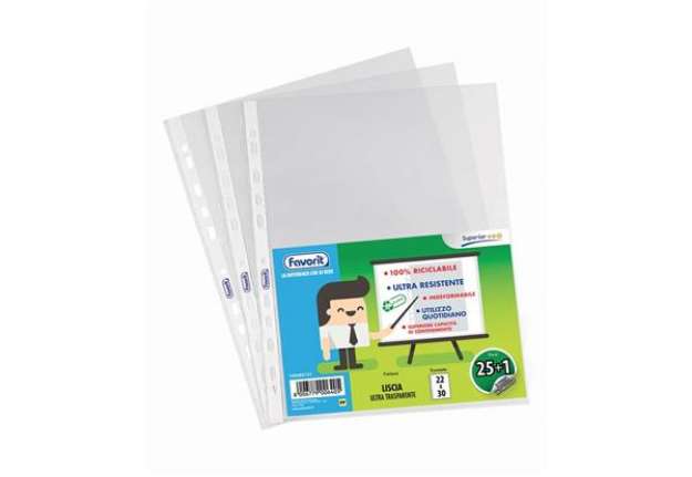 Immagine di Buste trasp. a foratura universale FAVORIT liscia superior 22x30 cm conf. da 25+1 - 100460121