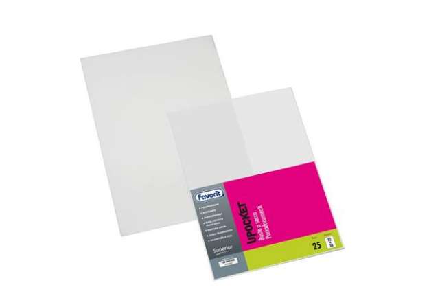 Immagine di Buste trasparenti a sacco FAVORIT Upocket liscia superior 22x30 cm conf. da 25 - 100460101