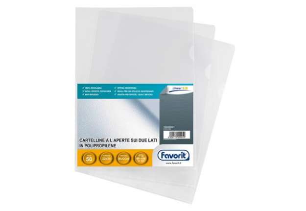 Immagine di Buste a L non perforate FAVORIT Pratic medio spessore 22x30 cm trasp. buccia d'arancia  conf. da 50