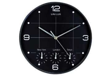 Visualizza i dettagli per Orologio da parete al quarzo UNILUX On Time con 4 fusi orari Ø 30 cm nero 400094567 Immagine di Orologio da parete al quarzo UNILUX On Time con 4 fusi orari Ø 30 cm nero 400094567