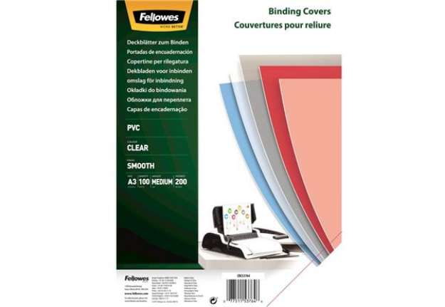Immagine di Copertine per rilegatura FELLOWES Super Clear PVC A3 - trasparente 200 µm - conf. 100 pz - 53764