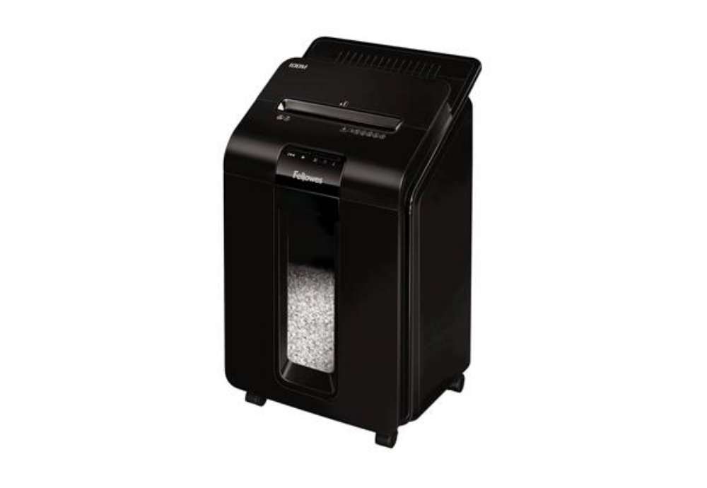 Immagine di Distruggidocumenti uso moderato FELLOWES AutoMax™ 100M - P-4 - 23 L - taglio a miniframmenti 4x10mm