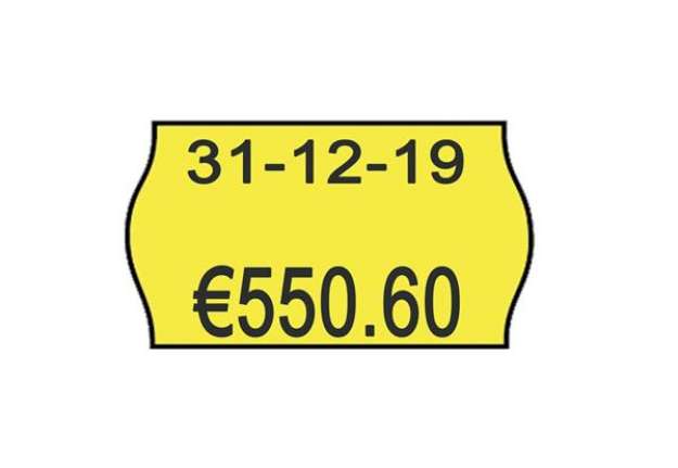 Immagine di Rotolo da 1000 etichette per prezzatrice Printex sagomate 26x16 mm giallo fluo removibile  conf. 10