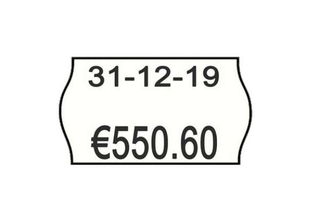 Immagine di Rotolo da 1000 etichette per prezzatrice Printex sagomate 26x16 mm bianco con stampa rossa DATA - 26