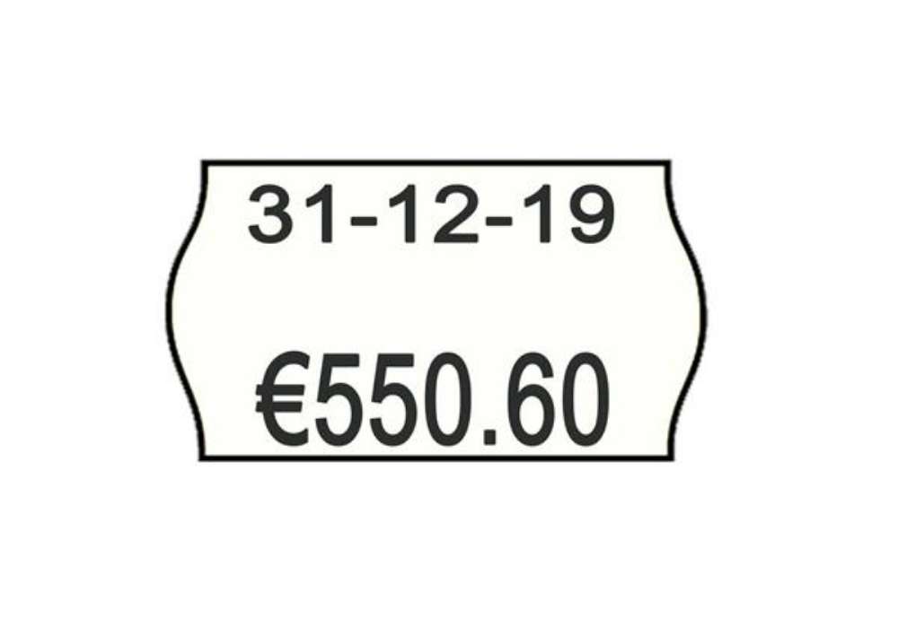 Immagine di Rotolo 1000 etichette Printex sagomate 26x16 mm bianco con stampa rossa SCONTATO  conf. 10 - 2616sbp