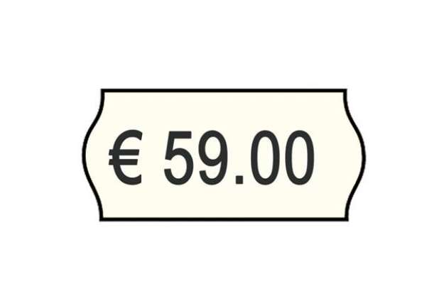 Immagine di Rotolo da 1000 etichette per prezzatrice Printex sagomate 26x12 mm bianco permanente  conf. 10 rotol