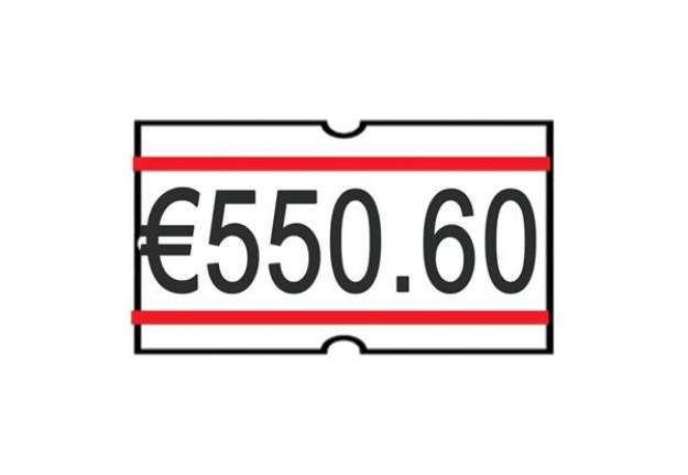 Immagine di Rotolo da 1200 etichette per prezzatrice Printex rettangolari 21x12 mm bianco/rosso permanenti conf.