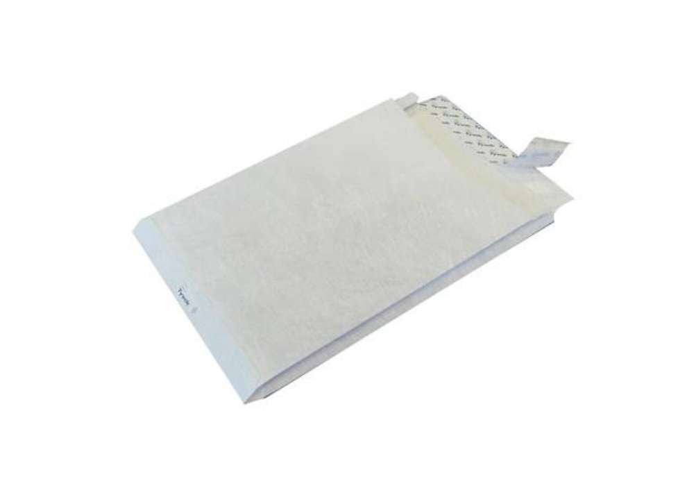 Immagine di Buste a sacco con strip e 3 soffietti Tyvek Postyvek 55 g/m² bianco 22,9x32,4 cm - conf. 100 pezzi -