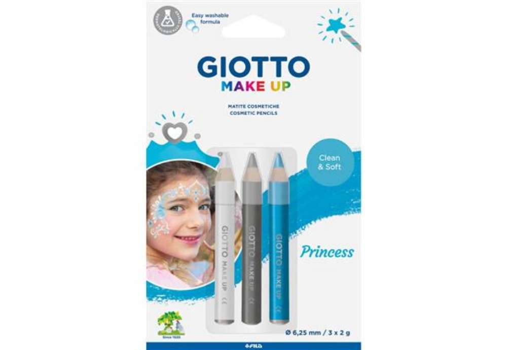 Immagine di Tris tematico di matite cosmetiche GIOTTO bianco, argento, azzurro - Princess conf. 3 pezzi 473400