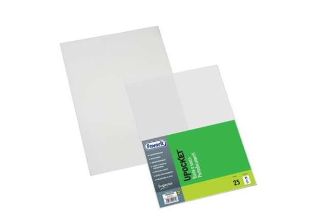 Immagine di Buste trasparenti a sacco FAVORIT Upocket liscia superior 21x31 cm conf. da 25 - 100460100